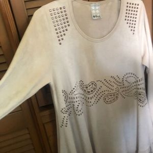 Vocal washable tan suede top with fringe XL